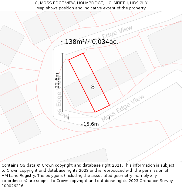 8, MOSS EDGE VIEW, HOLMBRIDGE, HOLMFIRTH, HD9 2HY: Plot and title map