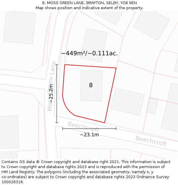 8, MOSS GREEN LANE, BRAYTON, SELBY, YO8 9EN: Plot and title map