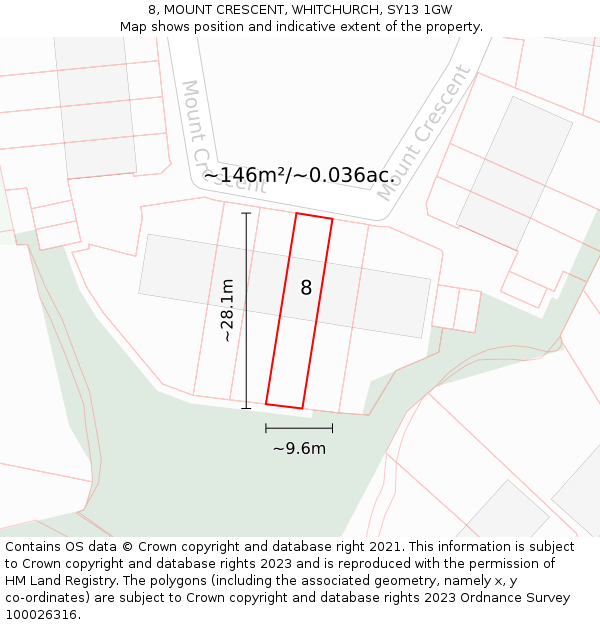 8, MOUNT CRESCENT, WHITCHURCH, SY13 1GW: Plot and title map