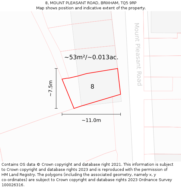 8, MOUNT PLEASANT ROAD, BRIXHAM, TQ5 9RP: Plot and title map