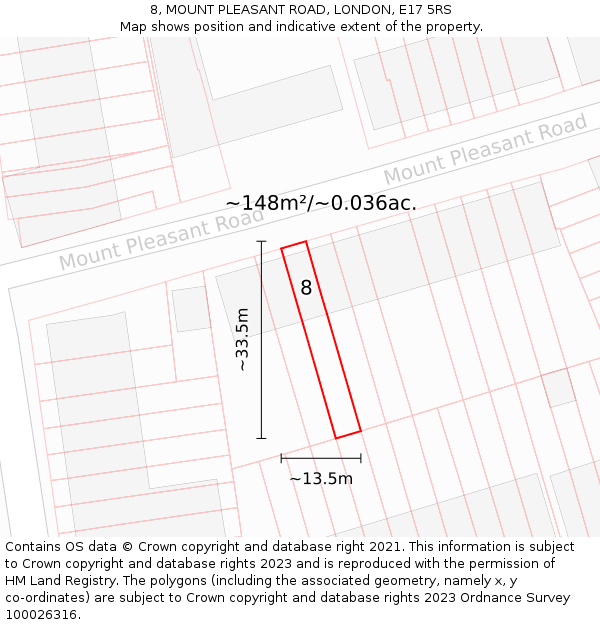 8, MOUNT PLEASANT ROAD, LONDON, E17 5RS: Plot and title map