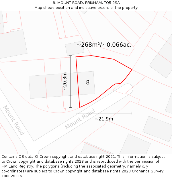 8, MOUNT ROAD, BRIXHAM, TQ5 9SA: Plot and title map