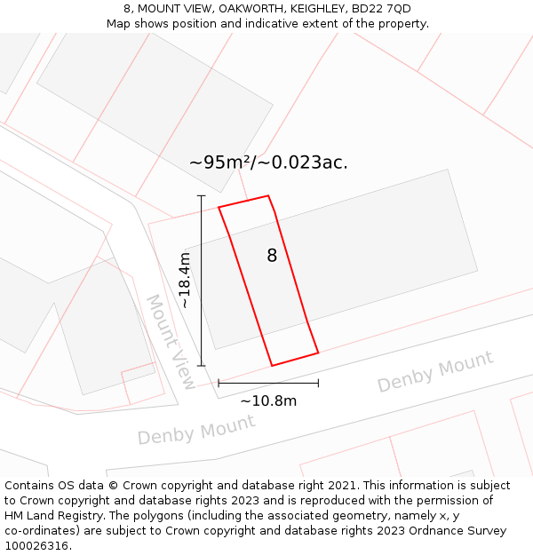 8, MOUNT VIEW, OAKWORTH, KEIGHLEY, BD22 7QD: Plot and title map