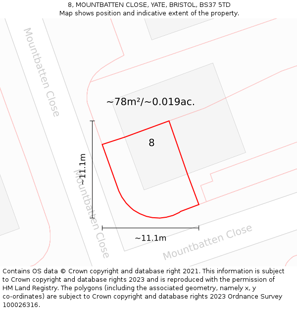 8, MOUNTBATTEN CLOSE, YATE, BRISTOL, BS37 5TD: Plot and title map