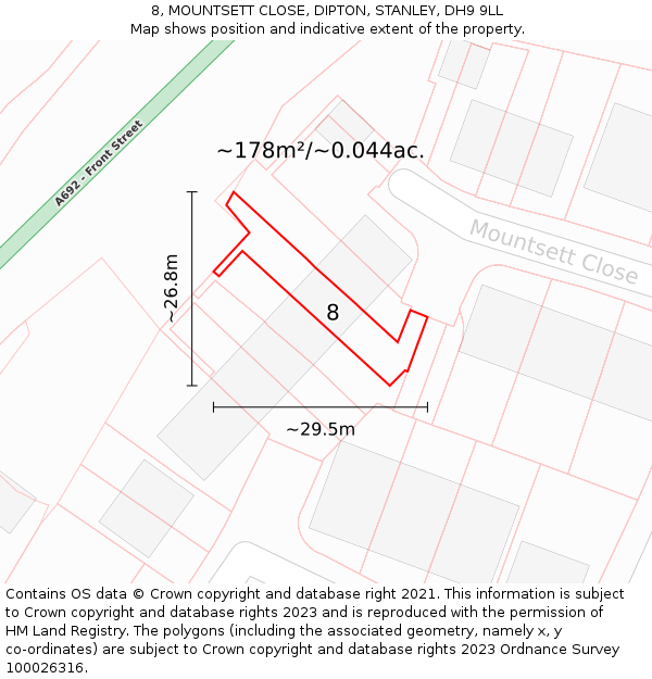 8, MOUNTSETT CLOSE, DIPTON, STANLEY, DH9 9LL: Plot and title map