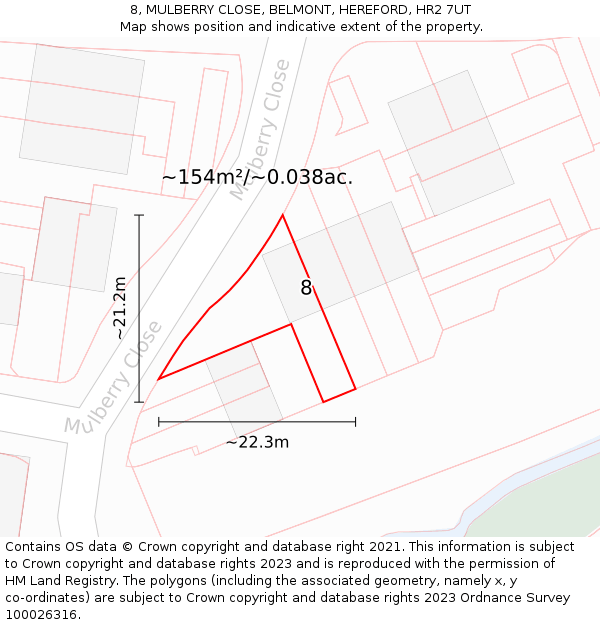 8, MULBERRY CLOSE, BELMONT, HEREFORD, HR2 7UT: Plot and title map