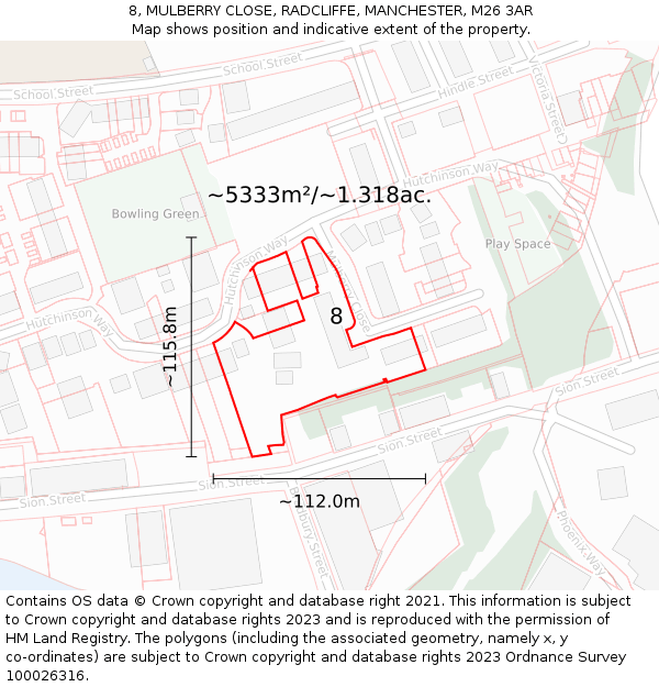 8, MULBERRY CLOSE, RADCLIFFE, MANCHESTER, M26 3AR: Plot and title map