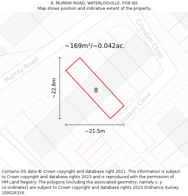 8, MURRAY ROAD, WATERLOOVILLE, PO8 9JS: Plot and title map