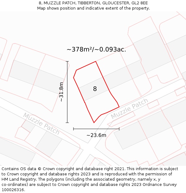 8, MUZZLE PATCH, TIBBERTON, GLOUCESTER, GL2 8EE: Plot and title map