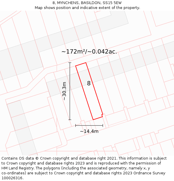8, MYNCHENS, BASILDON, SS15 5EW: Plot and title map