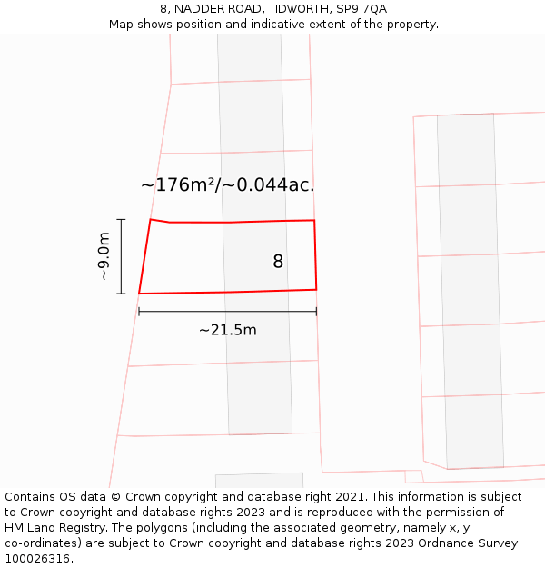 8, NADDER ROAD, TIDWORTH, SP9 7QA: Plot and title map