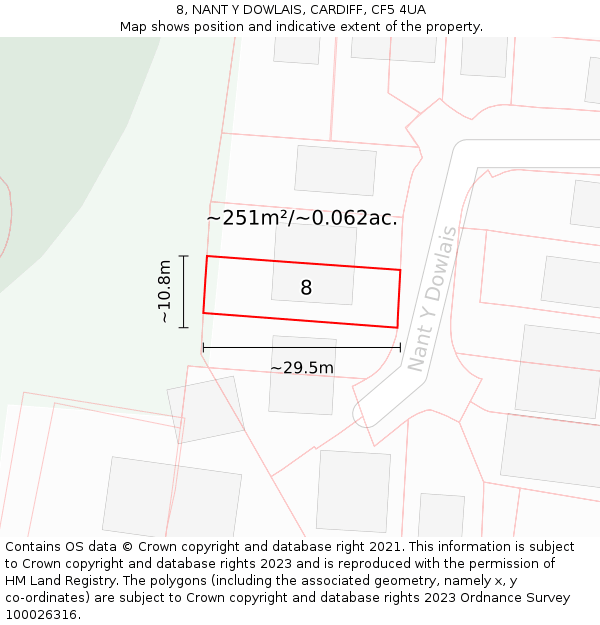8, NANT Y DOWLAIS, CARDIFF, CF5 4UA: Plot and title map
