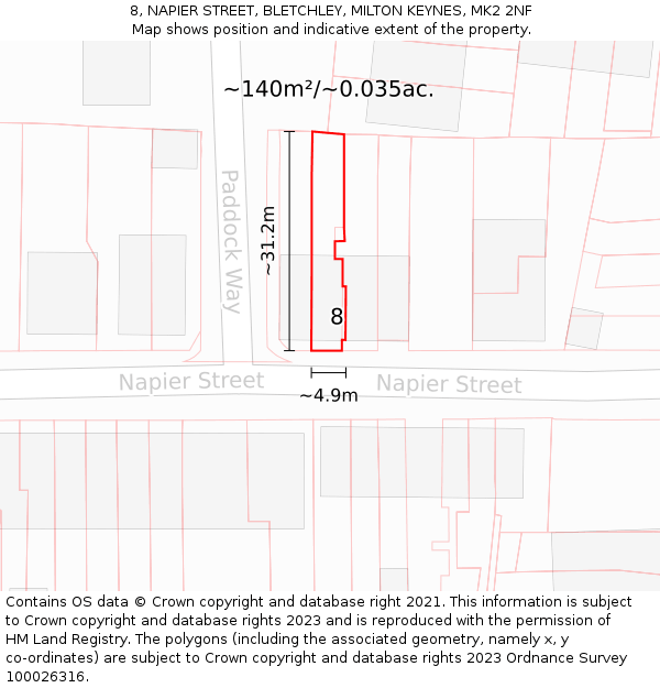 8, NAPIER STREET, BLETCHLEY, MILTON KEYNES, MK2 2NF: Plot and title map