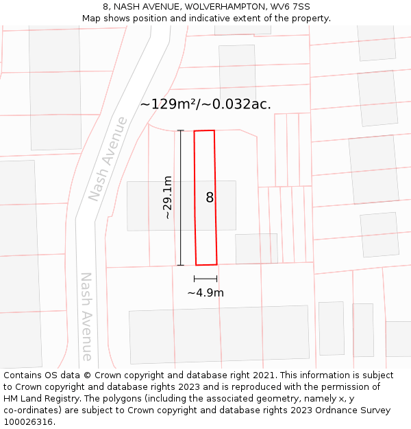 8, NASH AVENUE, WOLVERHAMPTON, WV6 7SS: Plot and title map