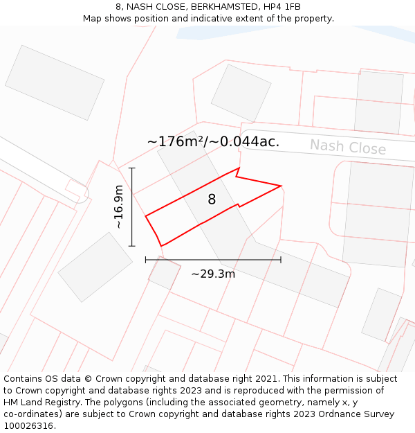 8, NASH CLOSE, BERKHAMSTED, HP4 1FB: Plot and title map