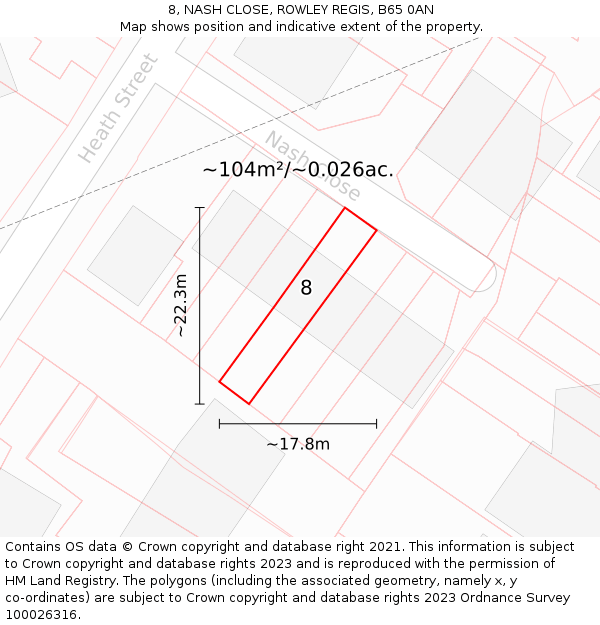 8, NASH CLOSE, ROWLEY REGIS, B65 0AN: Plot and title map