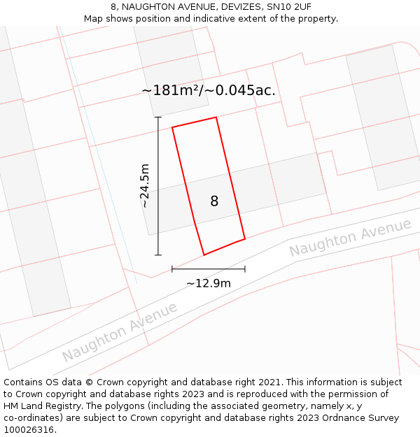 8, NAUGHTON AVENUE, DEVIZES, SN10 2UF: Plot and title map