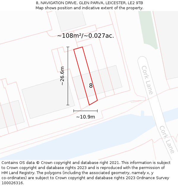 8, NAVIGATION DRIVE, GLEN PARVA, LEICESTER, LE2 9TB: Plot and title map