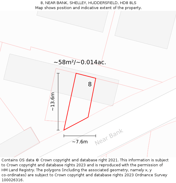 8, NEAR BANK, SHELLEY, HUDDERSFIELD, HD8 8LS: Plot and title map