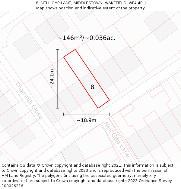8, NELL GAP LANE, MIDDLESTOWN, WAKEFIELD, WF4 4PH: Plot and title map
