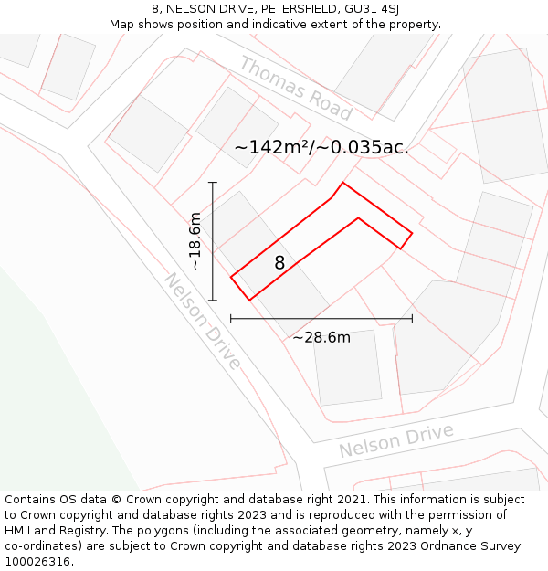 8, NELSON DRIVE, PETERSFIELD, GU31 4SJ: Plot and title map