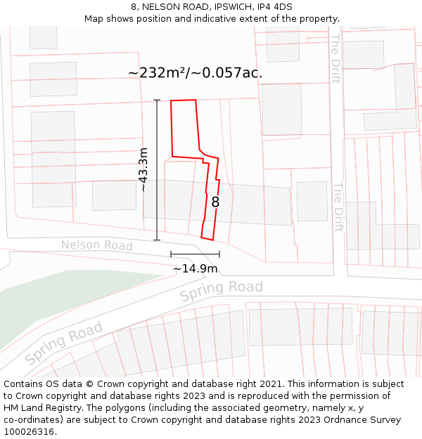8, NELSON ROAD, IPSWICH, IP4 4DS: Plot and title map