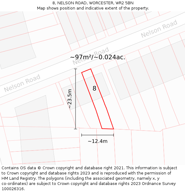 8, NELSON ROAD, WORCESTER, WR2 5BN: Plot and title map