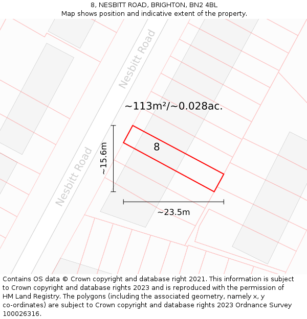 8, NESBITT ROAD, BRIGHTON, BN2 4BL: Plot and title map