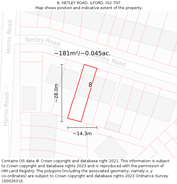 8, NETLEY ROAD, ILFORD, IG2 7NT: Plot and title map