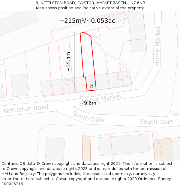 8, NETTLETON ROAD, CAISTOR, MARKET RASEN, LN7 6NB: Plot and title map