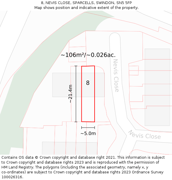 8, NEVIS CLOSE, SPARCELLS, SWINDON, SN5 5FP: Plot and title map