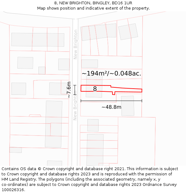 8, NEW BRIGHTON, BINGLEY, BD16 1UR: Plot and title map