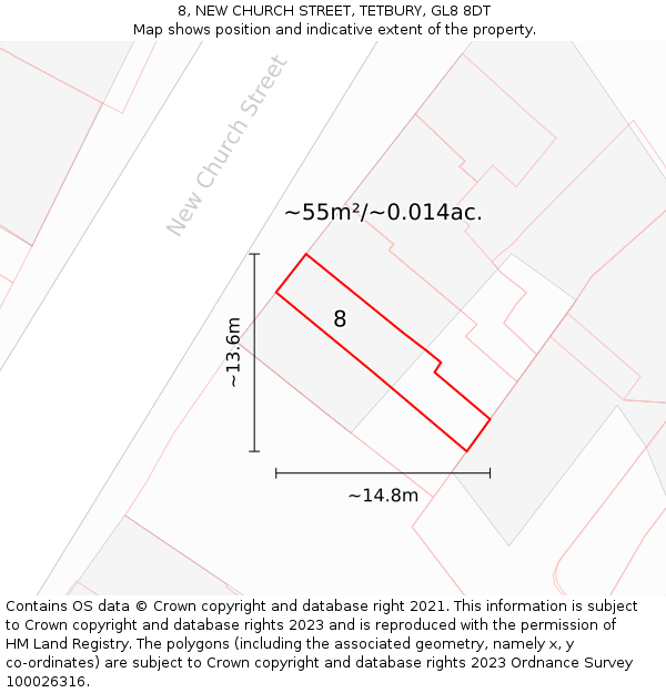 8, NEW CHURCH STREET, TETBURY, GL8 8DT: Plot and title map