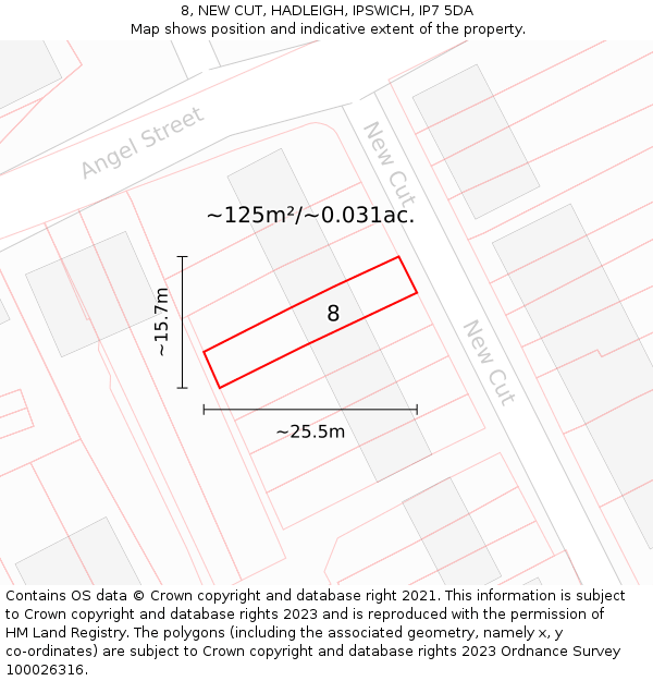 8, NEW CUT, HADLEIGH, IPSWICH, IP7 5DA: Plot and title map