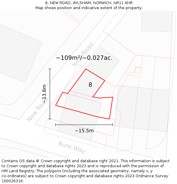 8, NEW ROAD, AYLSHAM, NORWICH, NR11 6HR: Plot and title map
