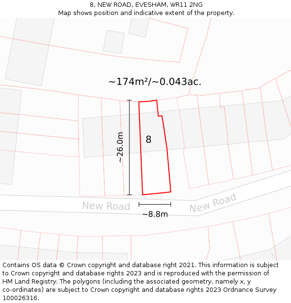 8, NEW ROAD, EVESHAM, WR11 2NG: Plot and title map