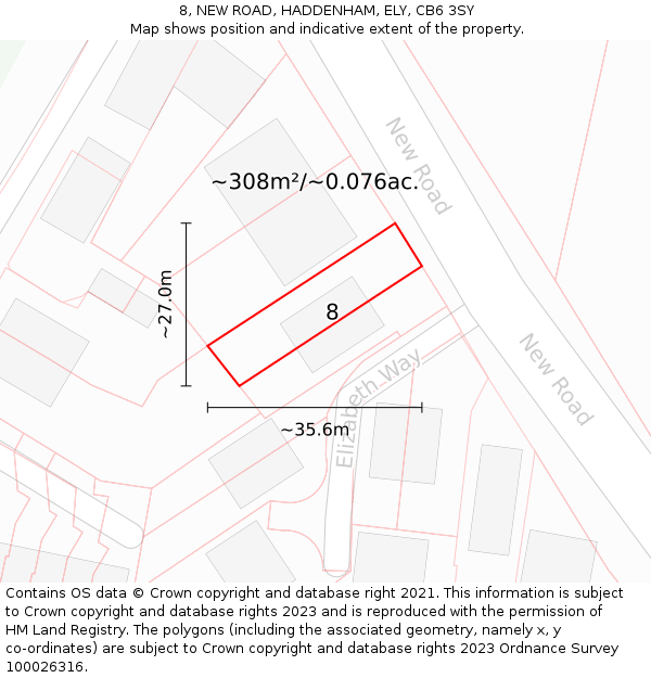8, NEW ROAD, HADDENHAM, ELY, CB6 3SY: Plot and title map