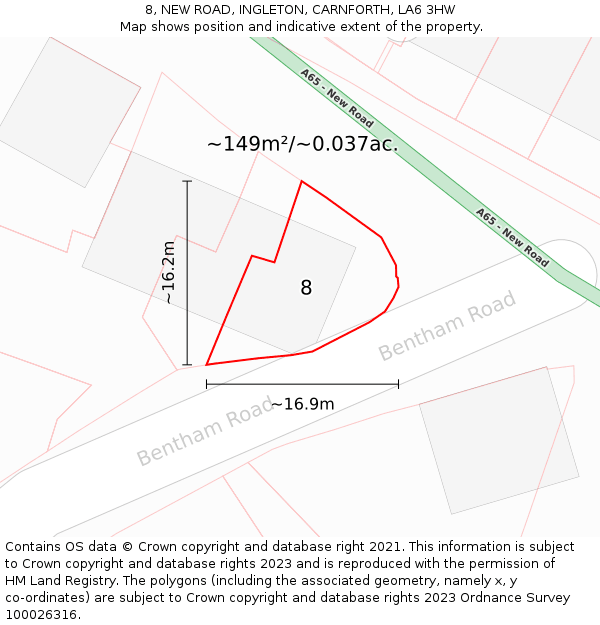 8, NEW ROAD, INGLETON, CARNFORTH, LA6 3HW: Plot and title map