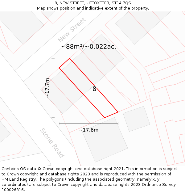 8, NEW STREET, UTTOXETER, ST14 7QS: Plot and title map