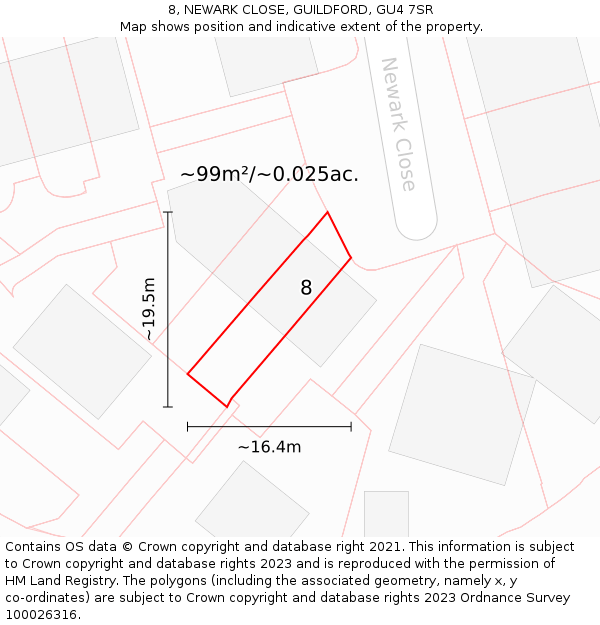 8, NEWARK CLOSE, GUILDFORD, GU4 7SR: Plot and title map