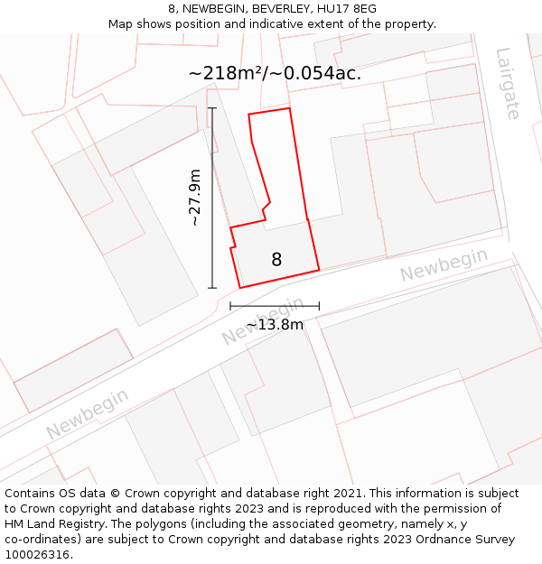 8, NEWBEGIN, BEVERLEY, HU17 8EG: Plot and title map