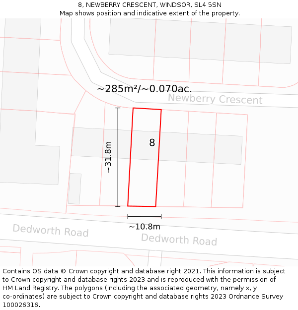 8, NEWBERRY CRESCENT, WINDSOR, SL4 5SN: Plot and title map