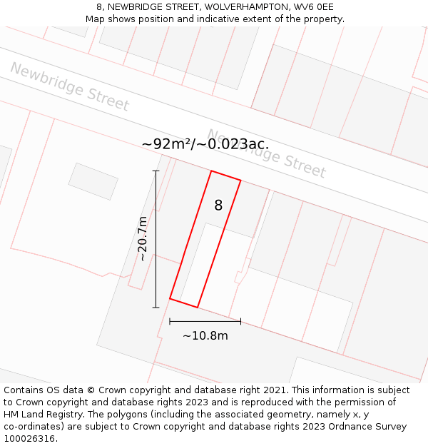 8, NEWBRIDGE STREET, WOLVERHAMPTON, WV6 0EE: Plot and title map
