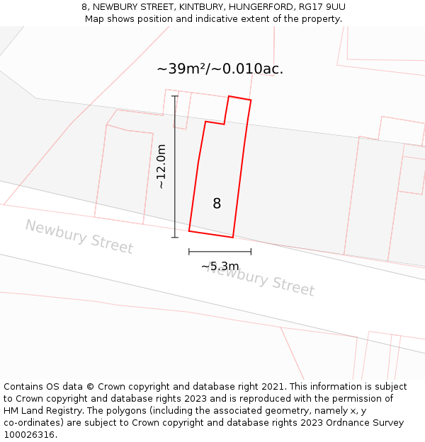 8, NEWBURY STREET, KINTBURY, HUNGERFORD, RG17 9UU: Plot and title map