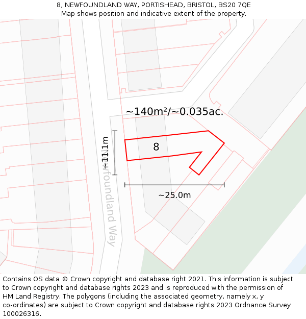 8, NEWFOUNDLAND WAY, PORTISHEAD, BRISTOL, BS20 7QE: Plot and title map