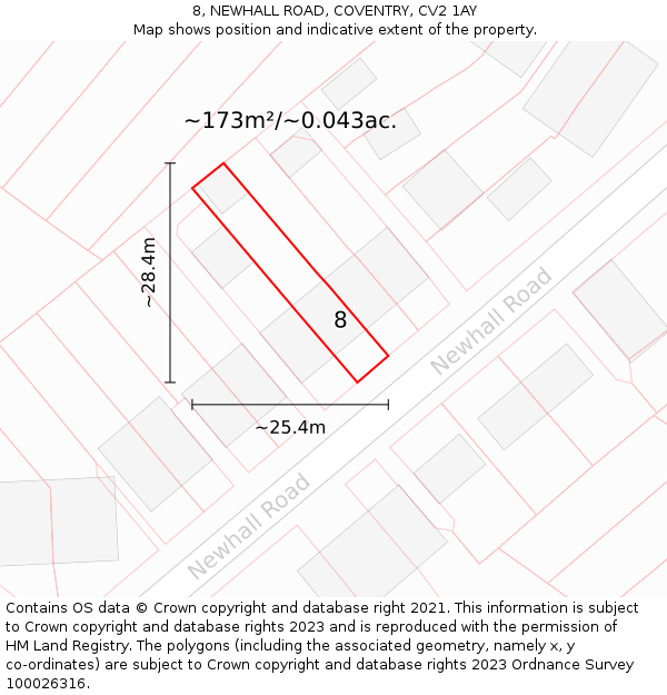 8, NEWHALL ROAD, COVENTRY, CV2 1AY: Plot and title map