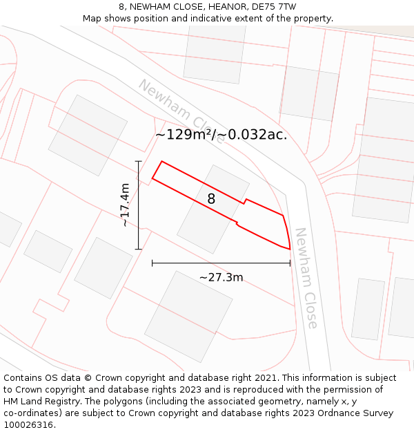 8, NEWHAM CLOSE, HEANOR, DE75 7TW: Plot and title map