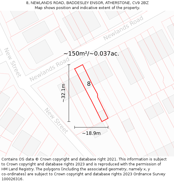 8, NEWLANDS ROAD, BADDESLEY ENSOR, ATHERSTONE, CV9 2BZ: Plot and title map