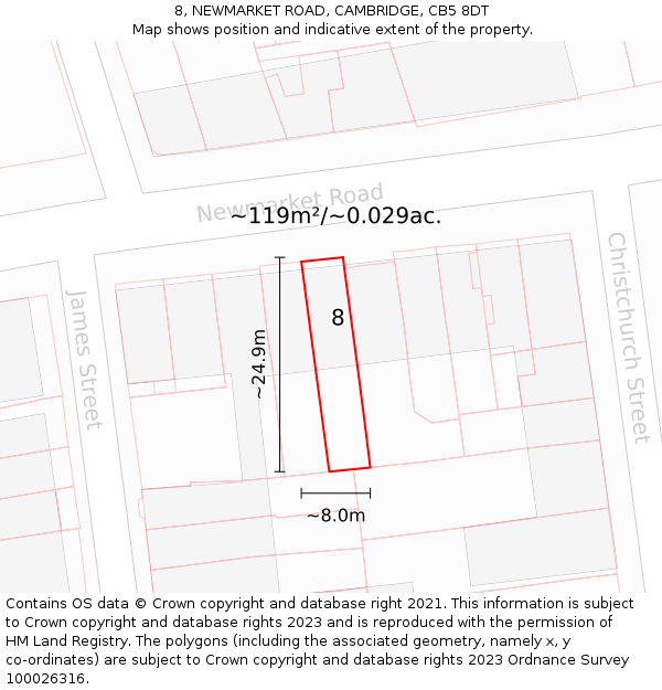 8, NEWMARKET ROAD, CAMBRIDGE, CB5 8DT: Plot and title map