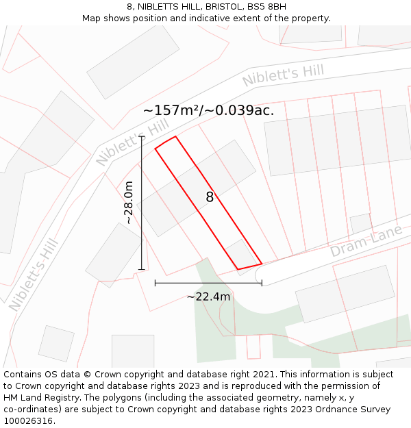 8, NIBLETTS HILL, BRISTOL, BS5 8BH: Plot and title map